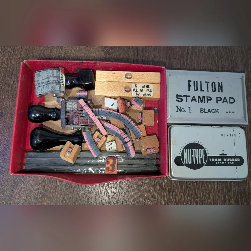 Fulton Rubber Type OUTFIT Stamp Kit & Accessories Vintage